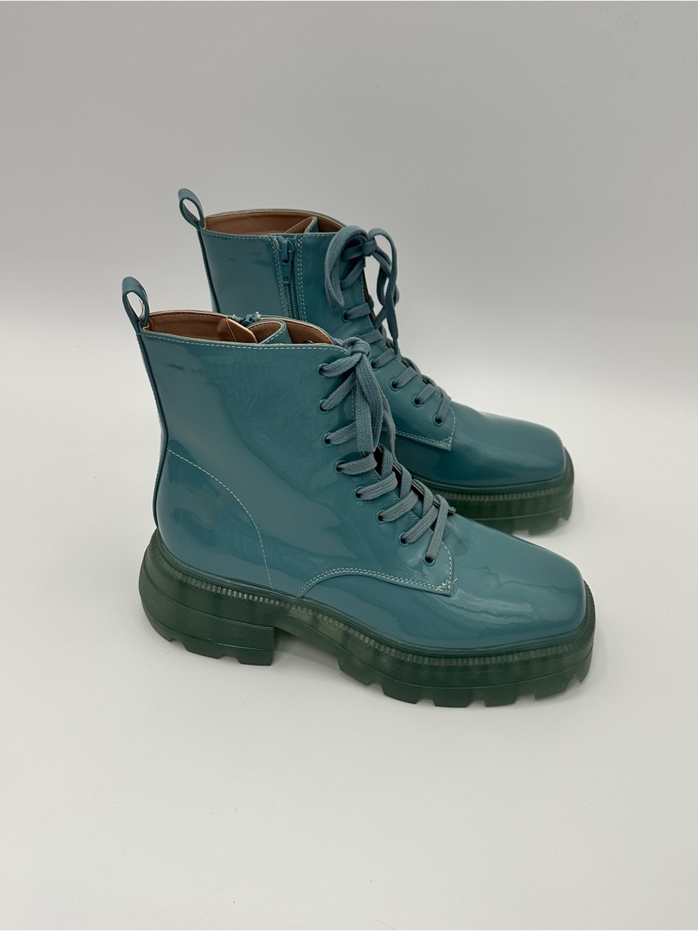 Katy Perry The Geli Arctic Blue Patent Lace-Up Combat Boots Women’s Sz 10 - Picture 5 of 9